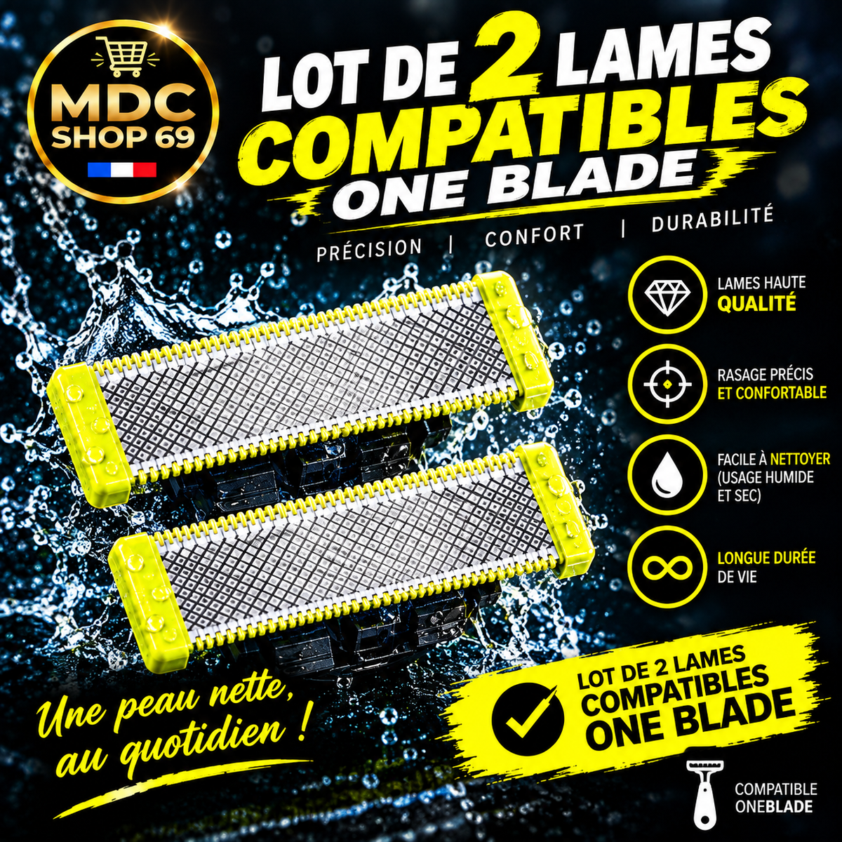 Lot de 2 lames compatibles One Blade