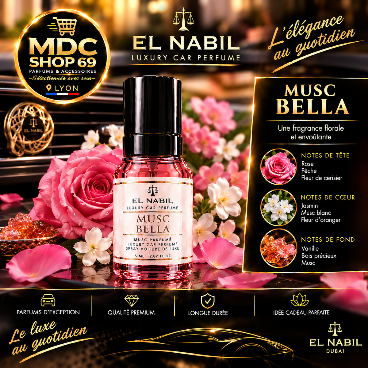 El Nabil Musc Bella Spray Voiture de Luxe 85ml