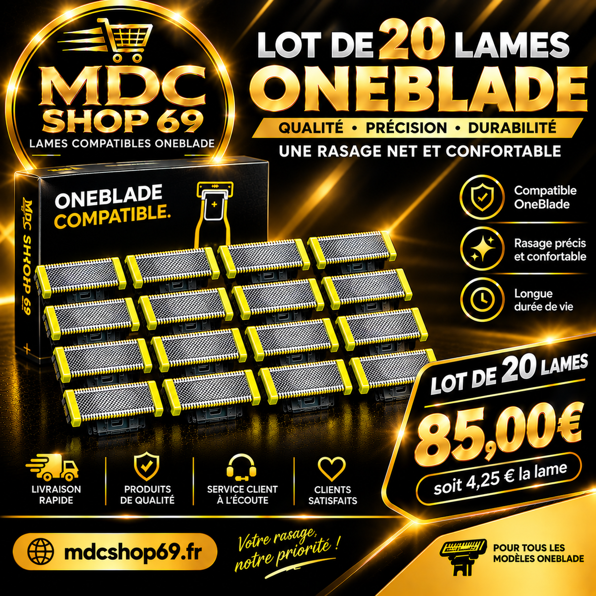 Lot de 20 Lames de Rasoir Compatibles OneBlade – Lames de Rechange