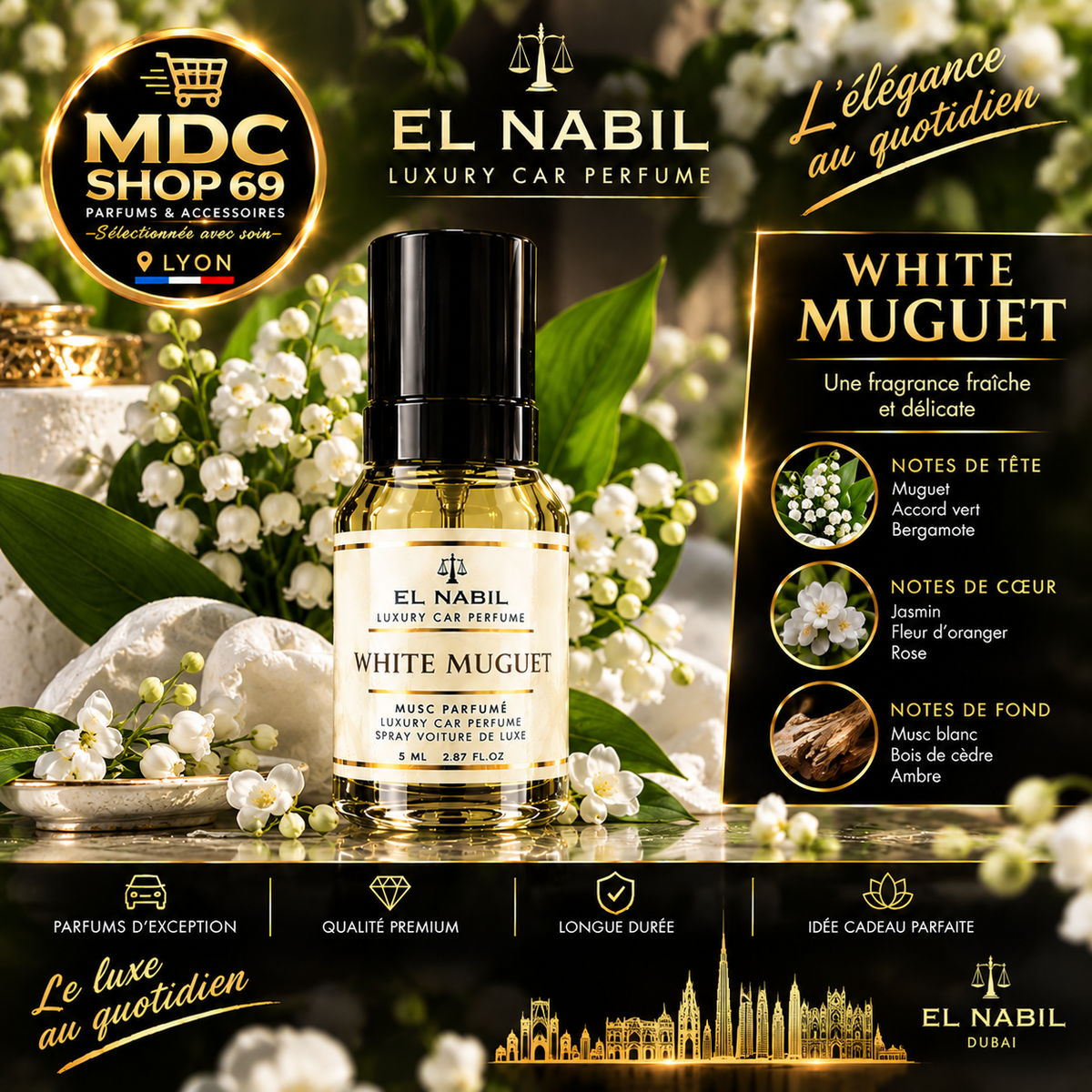 El Nabil White Muguet Spray Voiture de Luxe 85ml