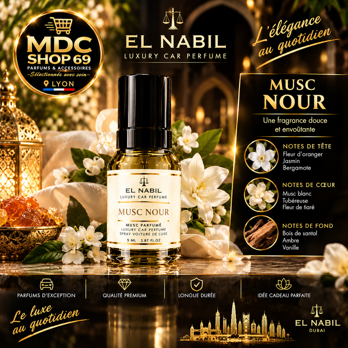 El Nabil Musc Nour Spray Voiture de Luxe 85ml