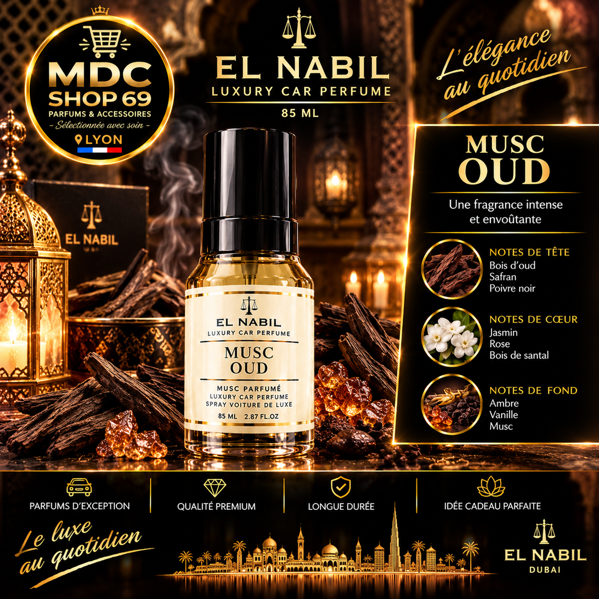 El Nabil Musc Oud Spray Voiture de Luxe 85ml