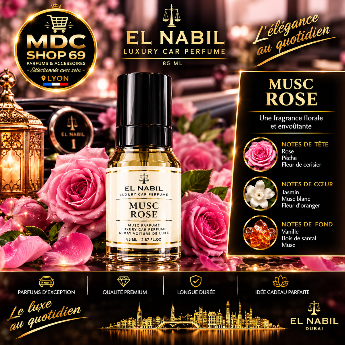 El Nabil Musc Rose Spray Voiture de Luxe 85ml