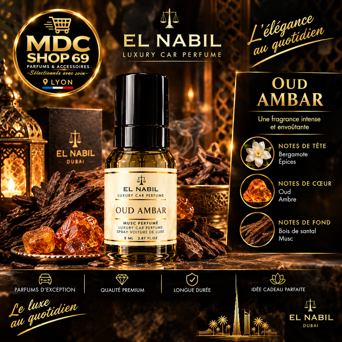 El Nabil Oud Ambar Spray Voiture de Luxe 85ml